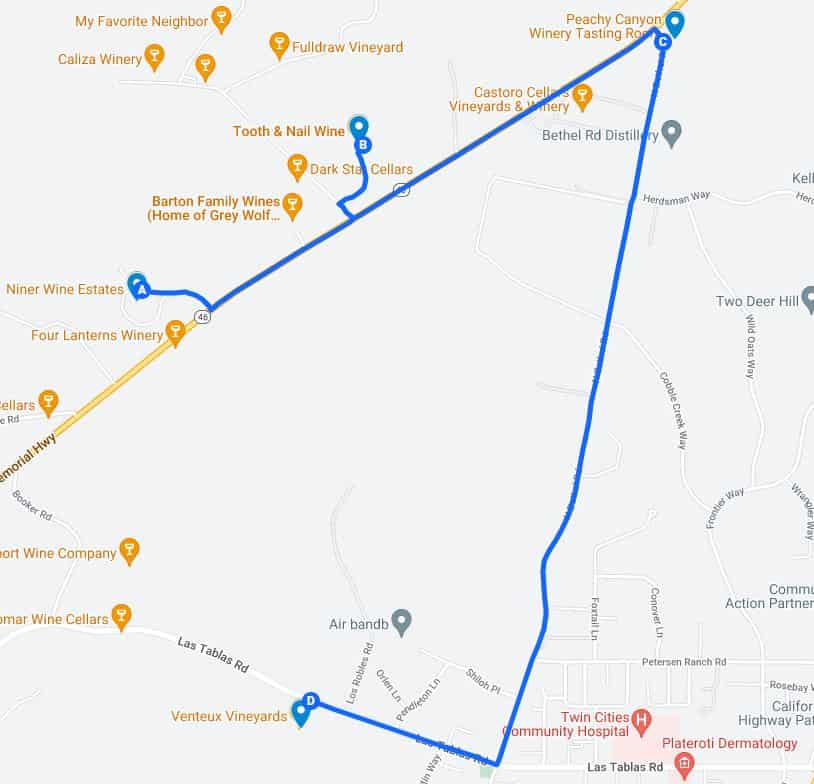 Templeton winery map for Paso Robles itinerary